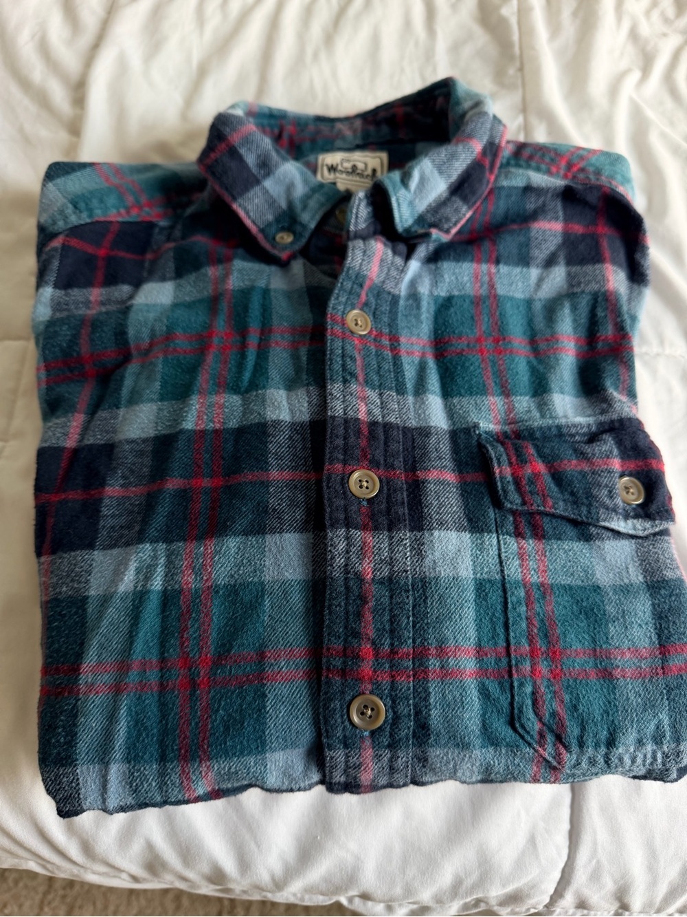 Woolrich cotton Men’s Teal & Navy Plaid Flannel Shirt